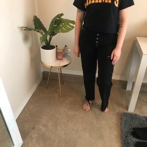 Black button up Calvin Klein distressed jeans